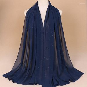 スカーフ180 75cm輝きChiffon Hijab Scarf Summer Muslim Women Soild Color Plain Ladies Head Islamic Shawl Stole