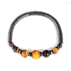 Bangle 2023 Couples Colorful Natural Lava Stone Tiger Eye Beaded Yoga Stainless Steel Bracelets For Men Women Elastic Rope Jewelry