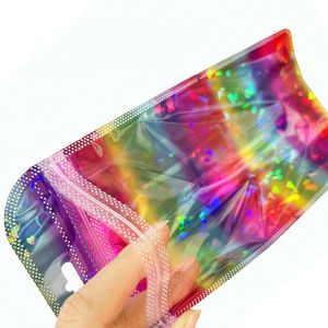 Nya färger Rainbow mylar smycken väskor Rensa fönsterdisplay folie påse återanvändbar förpackning holografisk plast blixtlåsspås för festgåva