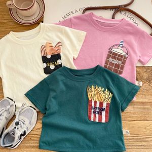 T Shirts 2023 Korea Style Summer Baby Boys Topps Cotton Patched Pocket Pullover Shirts Bottom Kort ärm Spädbarn Tee 230620