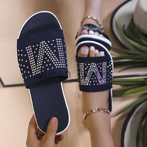 Slippare 2022 Fashion Ladies Slippers Rhinestone Bling Wedge Shoes Women Mesh Soft Platform Nonslip Sandaler Summer Beach kvinnliga bilder J230621