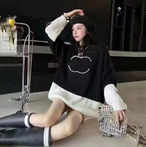 Outono e inverno novo suéter feminino solto designer suéter estilo preguiçoso luxo moda longo preto S-XL