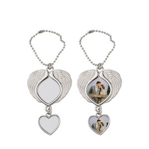 Sublimation Blanks Car Hanging Ornament Angel Wing double hearts ornaments Pendant with Heat Transfer Photo Frame