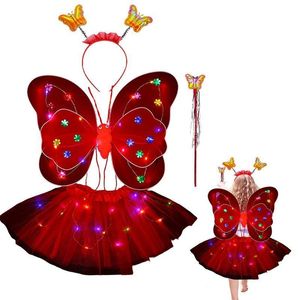 Nowość wróżka Kostium księżniczki Kostium dziewczyny wróżka Zestaw kostiumów z Butterfly Wings Girls Costume Fairy Fairy zestaw z Wings Wand and Headband 230621