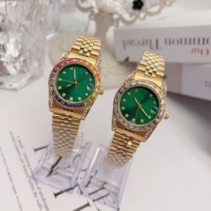 Orologio da donna con intarsio di diamanti colorati Orologio da uomo automatico al quarzo 31mm Lunetta in acciaio inossidabile da donna Orologio da donna con diamanti Orologi da polso luminosi impermeabili