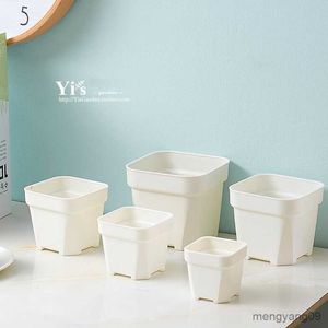 Planters Pots 1pc Avilable Thicken Flower Pots Planters Pot Trays Plastic Pots Creative Small Square Pots for Succulent Plants R230621