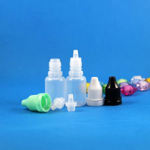 100 unidades 10 ml (1/3 oz) Frascos conta-gotas de plástico Tampas à prova de adulteração Tips Safe LDPE E Vapor Cig Liquid 10 ml