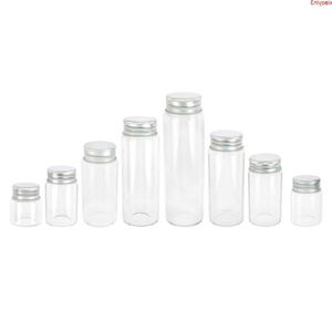 25ml 30ml 40ml 50ml 60ml 70ml 80ml 90ml Garrafa de vidro com parafuso de prata Tampa de alumínio Spice Food Container Jars Vials DIY 24pcshigh qualt Kqqs