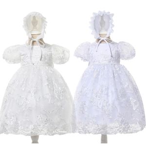 キャップソフトレースチュール刺繍バプテスマフォーマル幼児ドレス付きの赤ちゃんの洗礼服