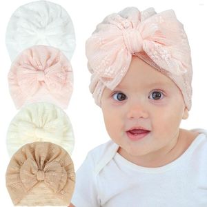 Caps & Hats Baby Turban Girl Tulle Girls Hat Solid Color Bow Knotted Jacquard Born Fetal Cap Kids Lace Beanies Hair Accessories