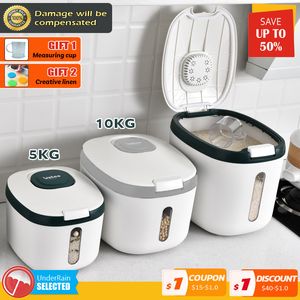 Garrafas Frascos Recipiente de Cozinha 5KG 10KG Balde Nano InsectProof MoistureProof Rice Box Grain Jar Selado Armazenamento Doméstico Pet Dog Food Store 230621