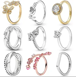 925 Gümüş Kadın Fit Pandora Yüzükleri Orijinal Kalp Taç Moda Orijinal Taç Mom Çift Pave Solitaire Infinity