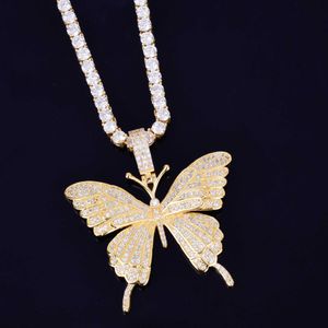 Colares com Pingente Colar Borboleta Animal Iced Out Cor Dourada Aaa Zircão Cúbico Masculino Feminino Hip Hop Rock Jóias 230621