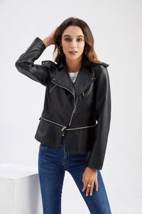 Kvinnor läder 2023 Spring Autumn Women Black Faux Jacket Casual dragkedja Dekoration Biker Coat Kvinnlig Solid Short Outwear S-3XL