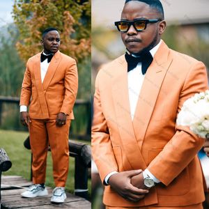 Hommes costumes de mariage marié Orange grande taille marié pour garçons d'honneur Tuxedos sur mesure tenues d'affaires formelles fête 2 pièces