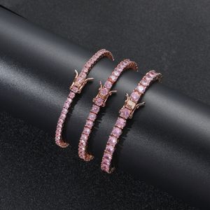 Bangle Hip Hop Iced Out Pink Zircon теннисный браслет 3 мм 4 мм 5 мм 7 -дюймовый 8 -дюймовый латунный браслет мужские ювелирные изделия Cz BB201 230621