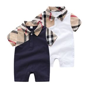 Baby romper infant boys plaid lapel short sleeve jumpsuits newborn kids diaper summer new baby boy cotton climb clothes