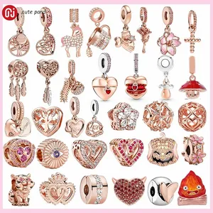 925 Silber Perlen Charms passen Pandora Charm Rose Gold Kaffeetasse Herz Pilz Charm Evil Eyes Tiger Charms Set