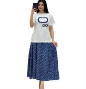 NEW women Two Piece Dress letter T-shirt and Full G Letters print baggy pleated long skirt Summer Elegant ladies short sleeved dresses