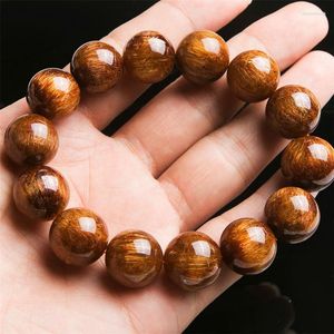 Strand 17mm Big Natural Genuine Copper Needle Rutilated Quartz Crystal Round Beads Bracelets Women Mens Stretch Charm Powerful Bracelet