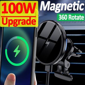 Carregadores magnéticos fortes de 100 W para carro sem fio para iphone 14 13 12 Pro Max Air Vent Car Phone Holder Carregador rápido Estação de carregamento