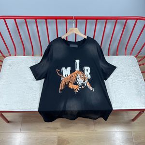 23SS USA Men Cotton Cracked Print Tee Summer Streetwear T Shirt Vintage Tiger Trends tvättade mode Kort ärm Tshirt