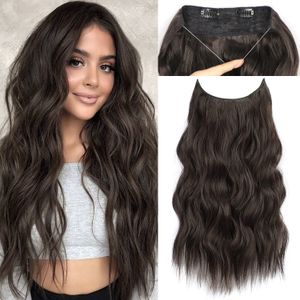 Pedaços de cabelo AISI HAIR Fio Sintético Invisível s Longo Ondulado Marrom Com Presilha Postiça Falsa Para Mulheres 230621