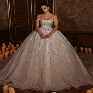 Wunderschöne Perlen-Hochzeitskleider, Brautkleider, Perlen, Kristalle, Ballkleid, Arabisch, Dubai, schulterfrei, Vestido de Noiva, Übergröße 259W