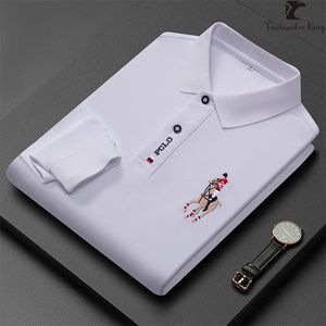 Poloshirt für Herren, langärmelig, einfarbig, Revers, Business, formelles Oberteil, lässiges Poloshirt mit Stickerei. Erfolgreiche Menschen