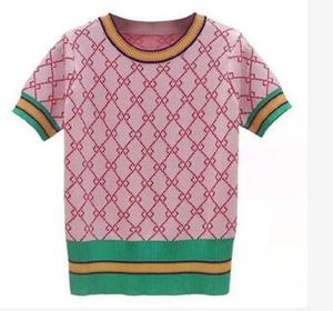 2030 Nya kvinnors stickor Tees Colorful Jacquard Flower Kort ärm T -shirt kvinnliga tröja toppar tee chic hög kvalitet