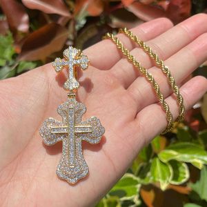 Pendanthalsbong Bubble Letter Iced Out Cross Necklace For Men Prong Seting Charms Real Copper Hip Hop Jewelry 230621