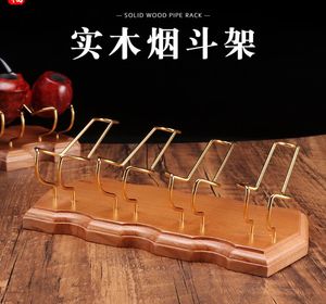 Cachimbos Suporte de cachimbo de madeira maciça único multiposição suporte de exibição de cigarro criativo em estoque suporte de cachimbo de borda dourada de madeira de cerejeira