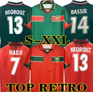 OUAKILI 1998 Retro Marrocos Camisa de Futebol 2022 NEQROUZ BASSIR ABRAMI maillot antigo vintage EL HADRIOUI HADJI Camisa clássica de futebol mais antiga 2023