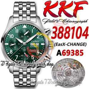 KKF zf388104 A69385 Cronografo automatico Orologio da uomo Quadrante verde Numeri arabi Marcatori Bracciale in acciaio inossidabile 316L Super Edition Cronometro Orologi per l'eternità