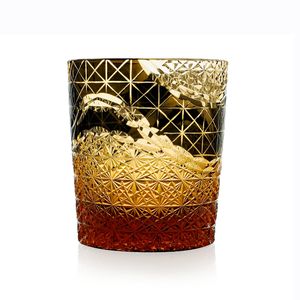 Szhome Edo Kiriko Mehrfarbiges Trinkglas, 9 Unzen, bernsteinfarbener roter Kristall, Whiskyglas, Scotch-Gläser mit Geschenkbox