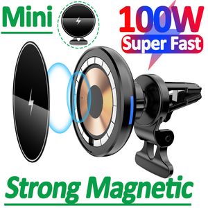 100W Magnetic Wireless Charger Car Phone Holder för MacSafe iPhone 14 13 12 Pro Max Mini Fast Charging Station Car Charger Mount