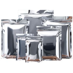 Silver Zip Mylar Foil Bag Self Grip Seal Tear Notch Flat Pouches for Food Ground Coffee Bean Tea Candy Packing