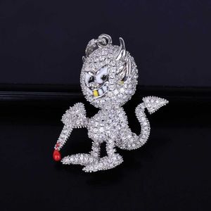 Colares com Pingente Cor Vermelha Demon Devil Shape Bling Zircão Cúbico Colar Hip Hop Masculino Jóias 230621