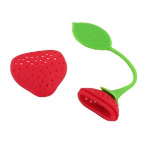 Obst Erdbeerform Silikon Tee-Ei Sieb Filter Kräutergewürze Blatt Grün Rot Teebeutel