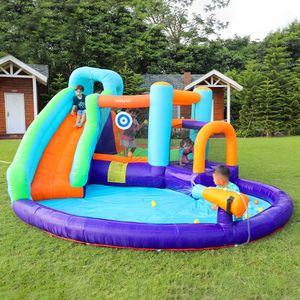 Målhoppning Castle Water Slide Game Uppblåsbar vattenrutschid Park Bounce House With Flower Ball Dart Bouncy House Jumper For Kids Outdoor Play Fun Small Toys Party