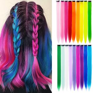 Hårstycken 18 Färger Syntetiskt färgat klipp i 10pcpack Straight Rainbow S 22 tum hårstycken Höjdpunkter för barn 230621
