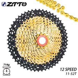 Bike Freewheels Chainwheels ZTTO MTB 12 Speed 11 52T Cassette 12S 52T 12V K7 Black Gold Steel Freewheel Sprocket Chain For HG Hub m9100 GX EAGLE 230621