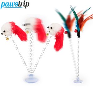 1pc Colorful Feather Cat Toys Mouse Interactive Bottom Sucker Spring Cat Scratcher Giocattoli per animali domestici per gatti