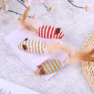 5 Pçs/lote Brinquedos de Rato Falso de Pele para Gatos de Estimação Pena Sisal Brinquedo de Corda para Gatos Mini Brinquedos Engraçados Brinquedos Interativos para Gatinhos Arranhadores