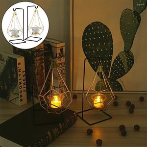 Candle Holders Metal Wire Iron Tealight For Tables Bathroom Decorations Geometric Shape Set Of 2