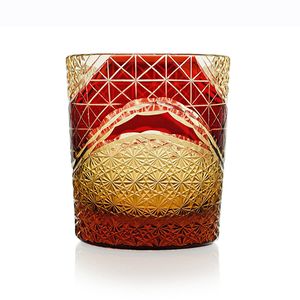 Edo Kiriko Multi Color Drinking Glass 9 Ounces Amber Red Crystal Whisky Glass Scotch Glasses With Gift Box