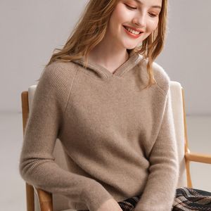 Женский свитер с шляпой, чистым кашемировым свитером, свободный сплошной свитер, вязаная база с капюшоном
