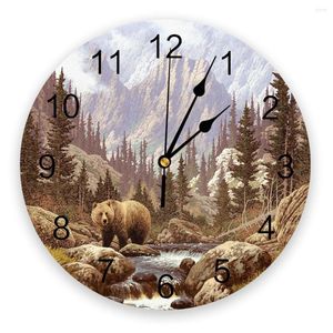 Wall Clocks Bear Forest 3d Clock Modern Design Farmhouse Decor Kitchen Vintage PVC Round Living Room Decoration