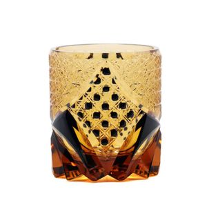 Whisky Glasses Japanese Style Kiriko Hand Cut to Clear Crystal Wine Cup Chrysanthemum Mesh Blue Black Drinkware Present Box 7oz