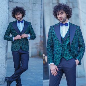 Men Wedding Suits Groom Slim Fit Bridegroom For Groomsmen Tuxedos Floral Pattern Formal Business Outfits Party 3 Pieces